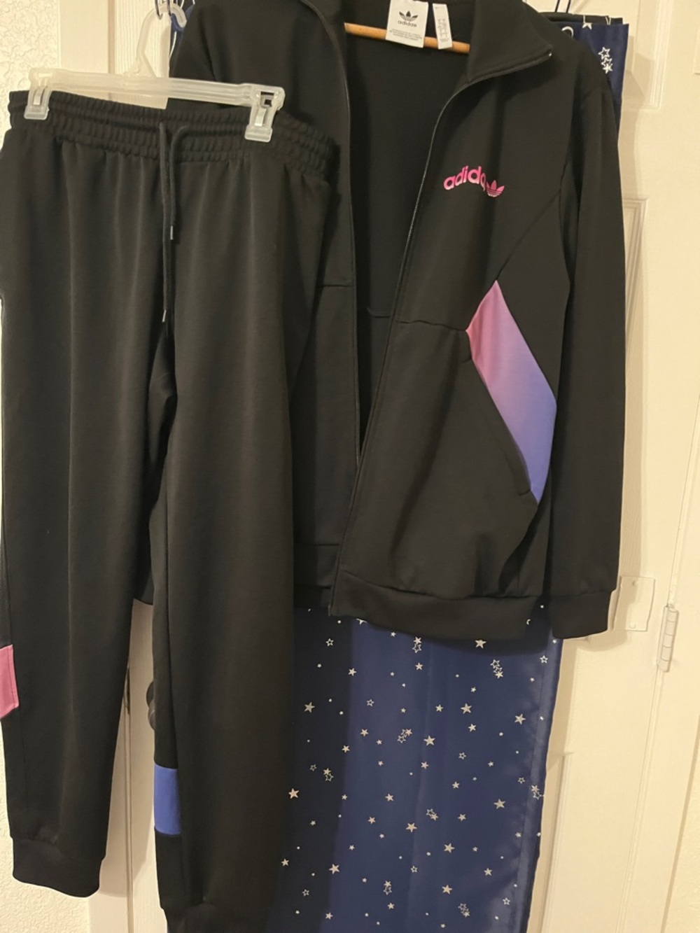 Adidas Black Track Set with Pink and Purple Accent